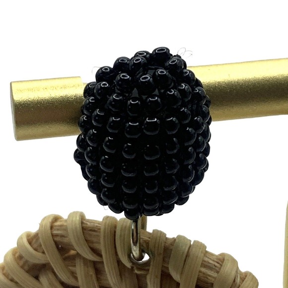 Rattan Dangle Hoop Earrings Boho Pierced Straw Wicker Braided Woven Earrings Tan - Picture 6 of 13